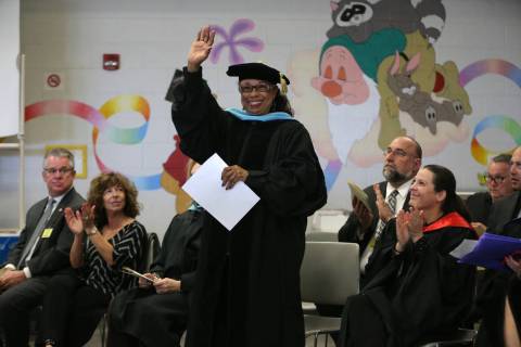 Dr. Linda Young, trustee for the Clark County School District, is recognized during a graduatio ...