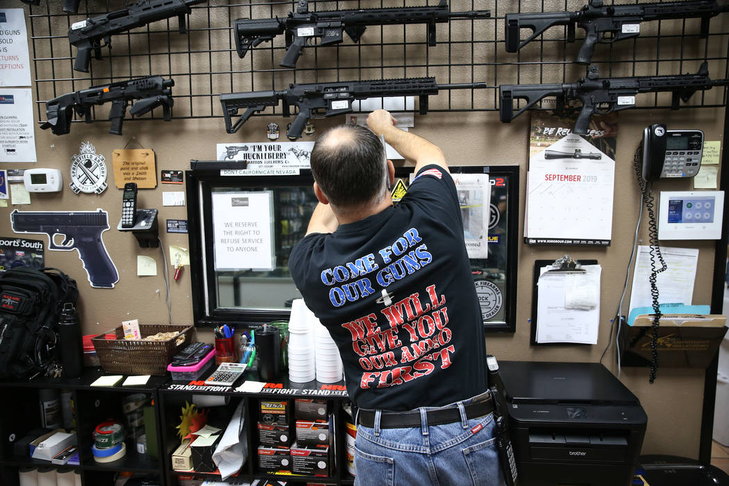 Charles Mazza, manager of 2nd Amendment Gun Shop, inside the Las Vegas store, Wednesday, Sept. ...