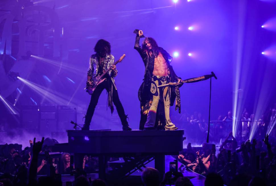 Joe Perry and Steven Tyler of Aerosmith is shown on opening night of the band's "Deuces Are Wil ...