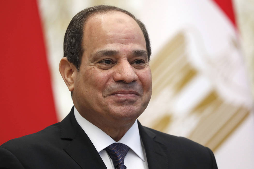 In this June 18, 2019 file photo, Egyptian President Abdel Fattah al-Sisi meets with Belarusian ...