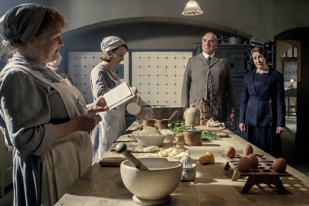 Lesley Nicol, left, stars as Mrs. Patmore, Sophie McShera as Daisy, Jim Carter as Mr. Carson an ...