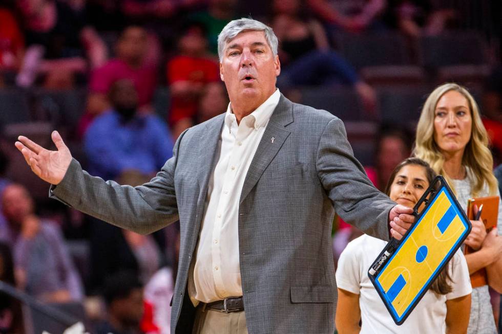 Las Vegas Aces head coach Bill Laimbeer is surprised that officials gave away the ball possessi ...