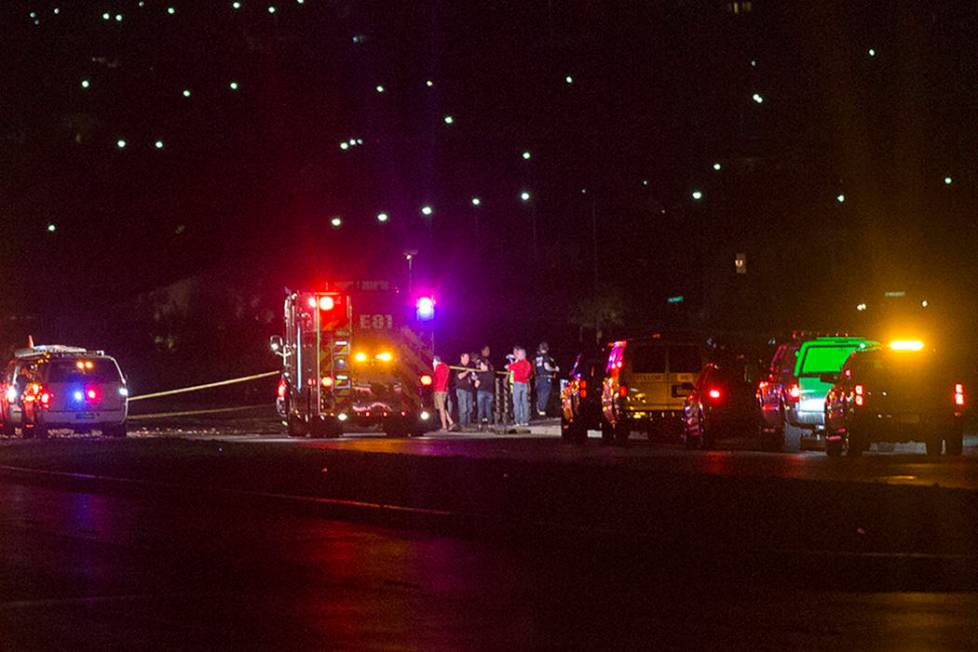 The scene where an airplane crashed just south of the Henderson Executive Airport in Henderson, ...