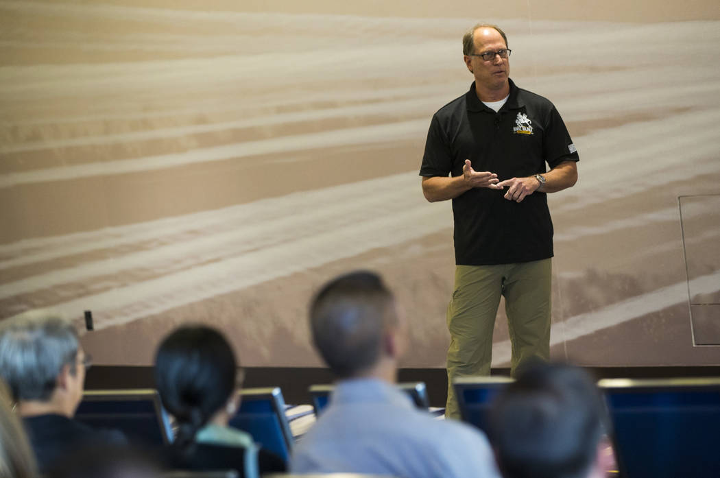 Retired Chief Warrant Officer 4 Bob Pennington of the American Freedom Distillery speaks during ...