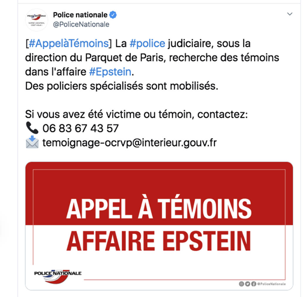 This police appeal published Wednesday, Sept. 11, 2019 on the French National Police Twitter ac ...