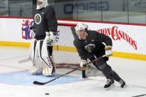 Vegas Golden Knights prospect Dylan Coghlan skates in the timed drill during the third day of G ...