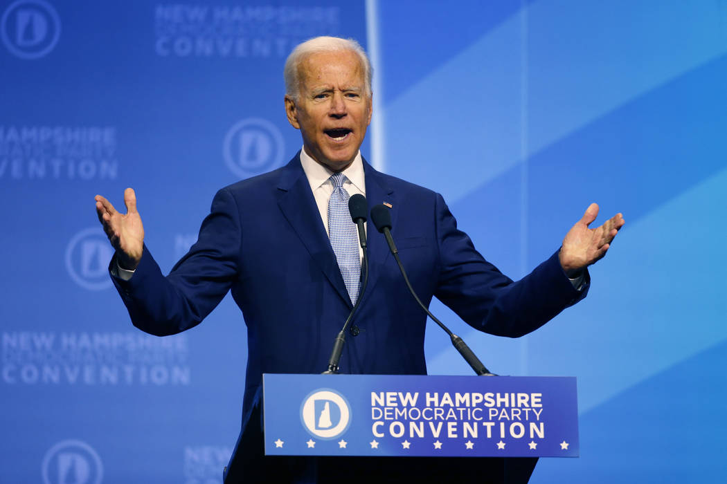 Democratic presidential candidate former Vice President Joe Biden speaks during the New Hampshi ...