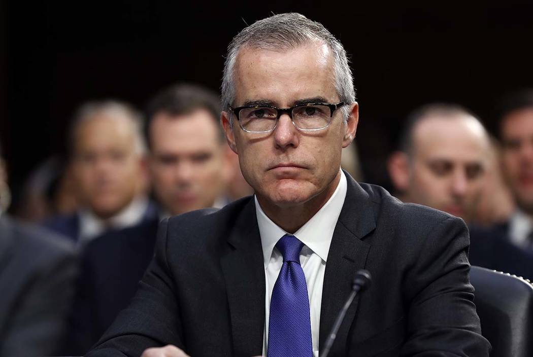 In a June 7, 2017, file photo, then-acting FBI Director Andrew McCabe appears before a Senate I ...