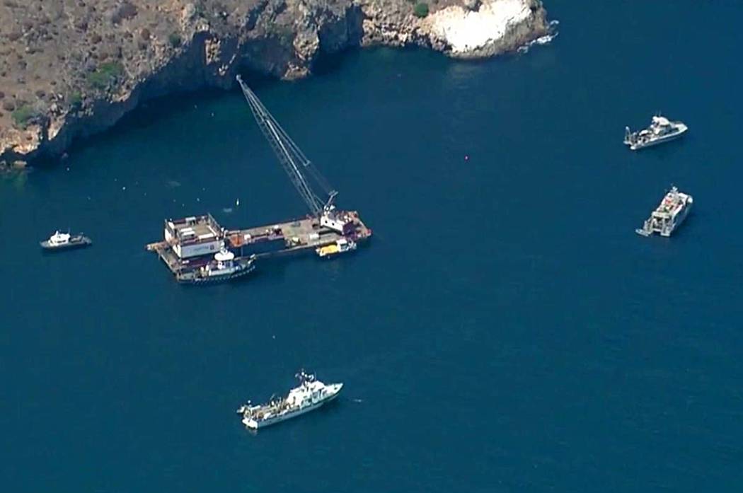This photo from video provided by KABC-TV shows divers resuming their search Wednesday, Sept. 1 ...