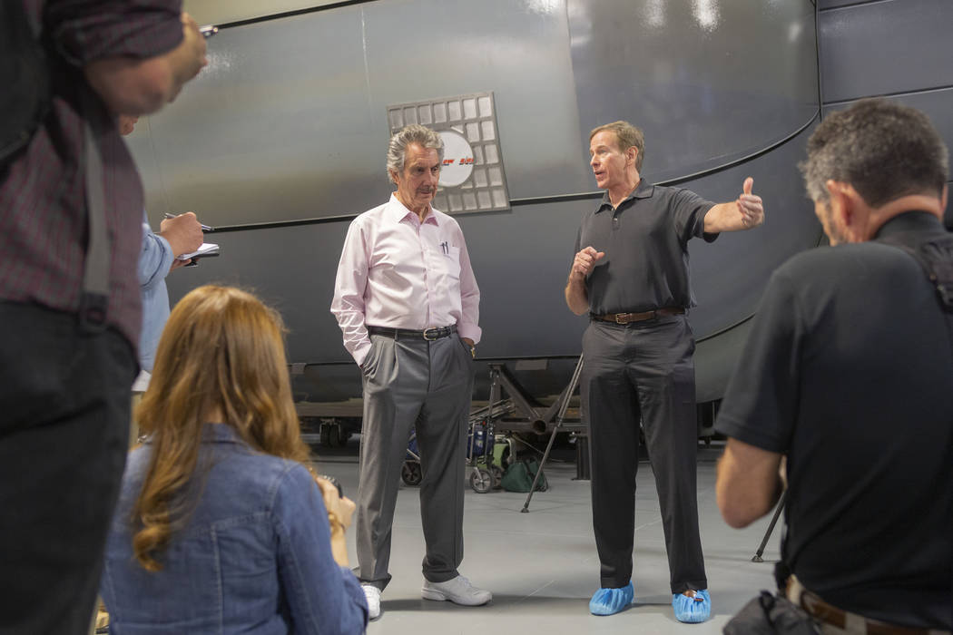 Owner of Bigelow Aerospace Robert Bigelow, left, and Michael Gernhardt, NASA astronaut and prin ...