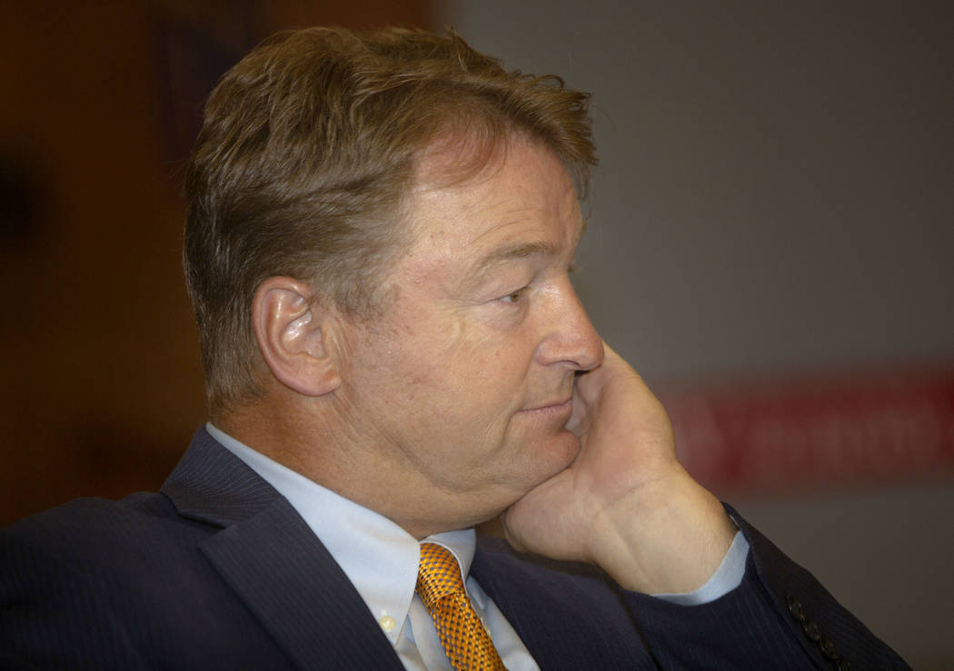 Former U.S. Sen. Dean Heller listens during the Nevada Senators Panel at UNLV, Thursday, Sept. ...