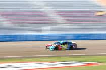 Kyle Busch (18) drives during qualifying for the Monster Energy NASCAR Cup Series South Point 4 ...