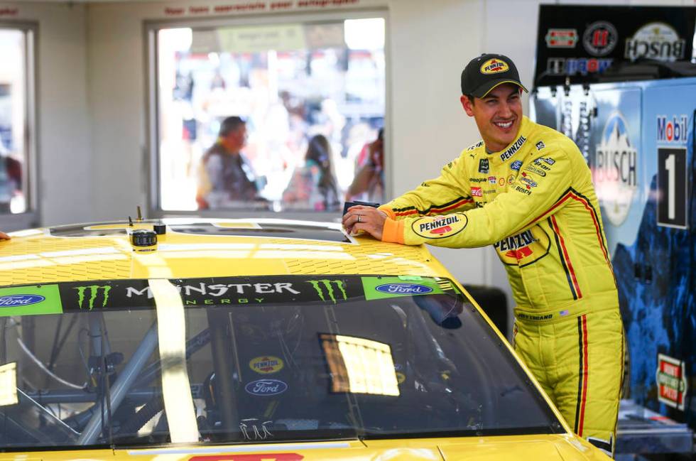 Joey Logano prepares for qualifying for the Monster Energy NASCAR Cup Series South Point 400 au ...