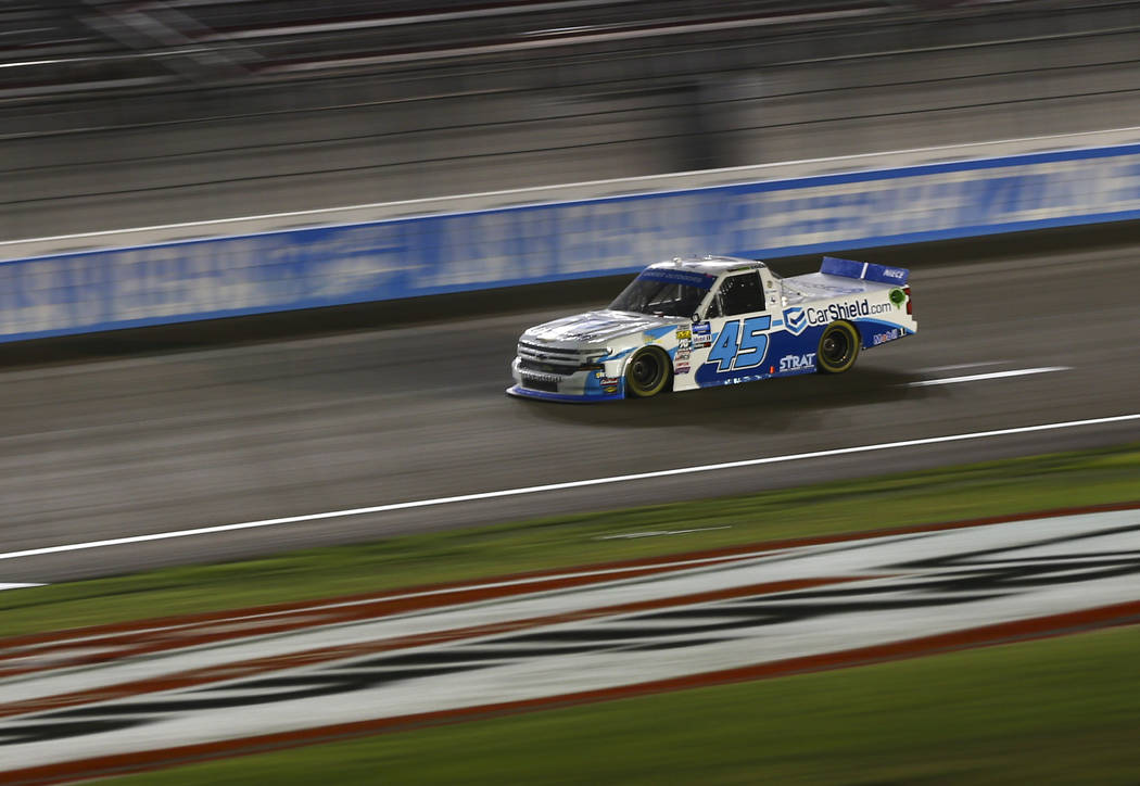 Ross Chastain drives during the NASCAR World of Westgate 200 Truck Series auto race at the Las ...