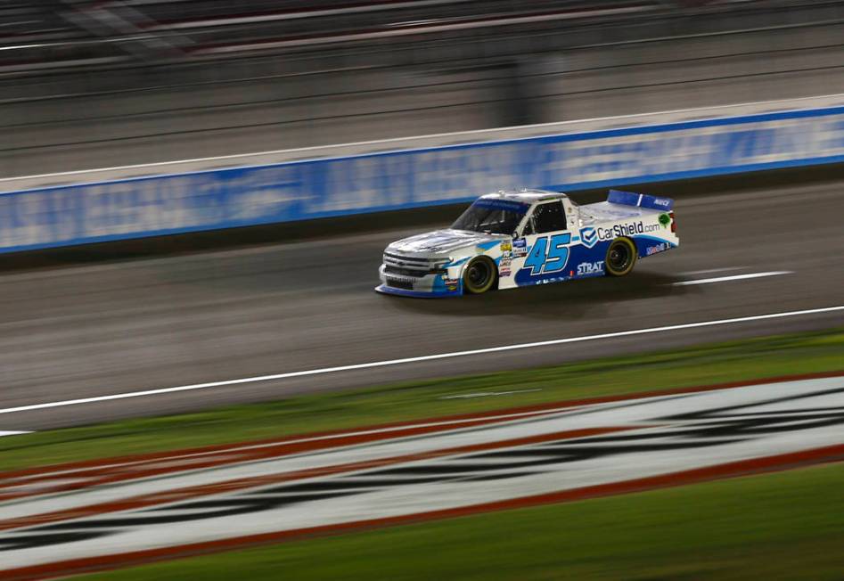 Ross Chastain drives during the NASCAR World of Westgate 200 Truck Series auto race at the Las ...