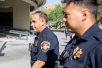 University Police Services officer Joe Alliyani, left, and officer Kawika Antolin, on duty at U ...