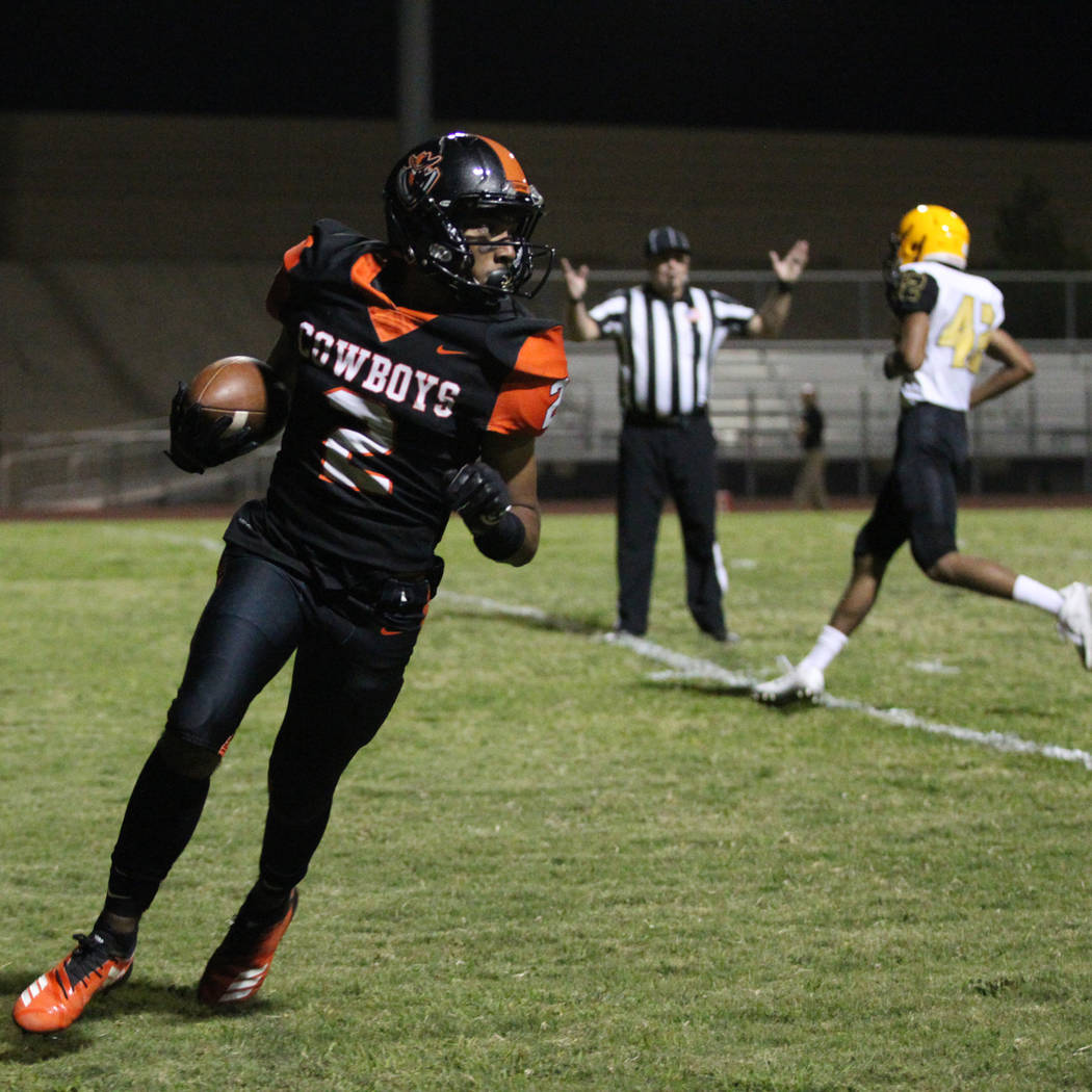 Chaparral's Jesus Casamayor (2) scores a touchdown after a catch in the second quarter against ...