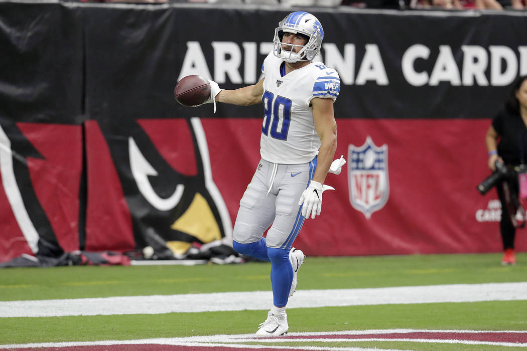 Detroit Lions wide receiver Danny Amendola (80) scores a touchdown against the Arizona Cardinal ...