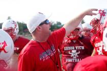 Arbor View varsity football head coach Matt Gerber during practice at Arbor View High School in ...