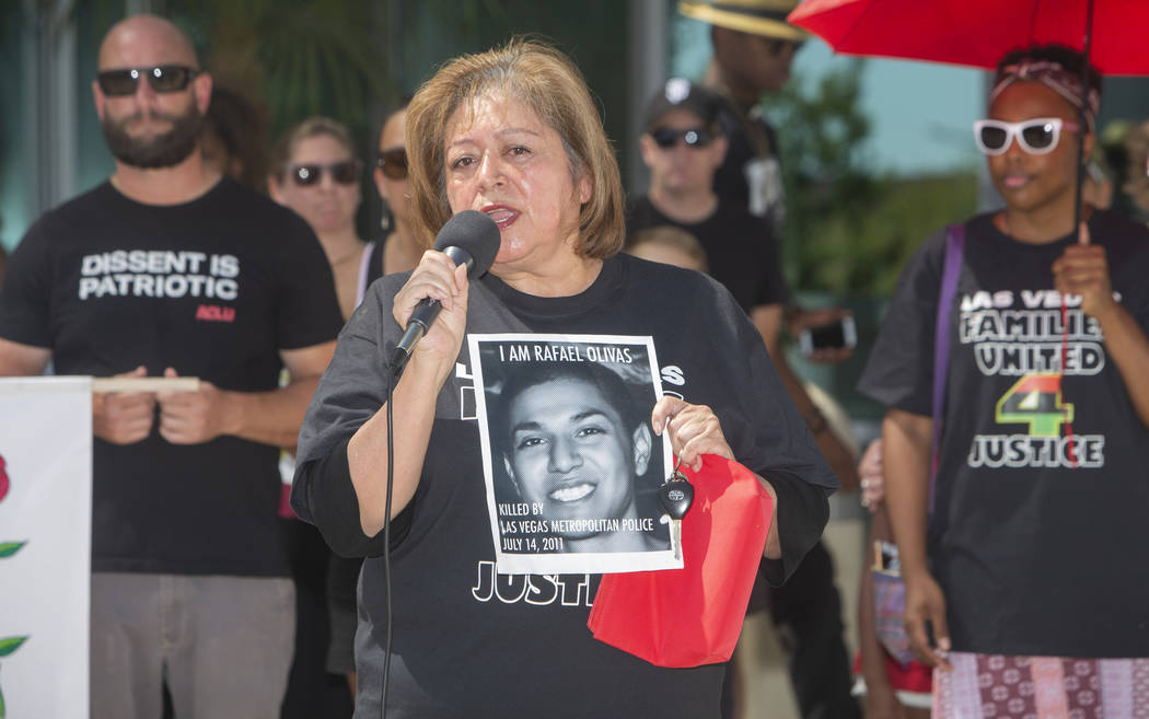 Alma Chavez, whose son, Rafael Olivas, was shot by Las Vegas police officers in 2011, speaks du ...