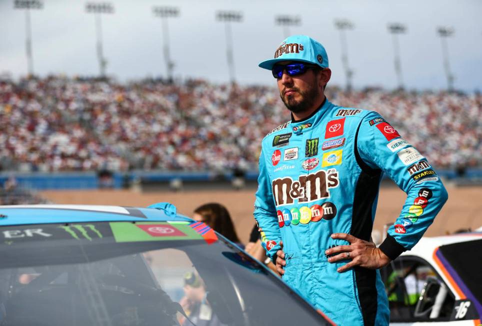 Kyle Busch prepares for a NASCAR Cup Series auto race at the Las Vegas Motor Speedway on Sunday ...