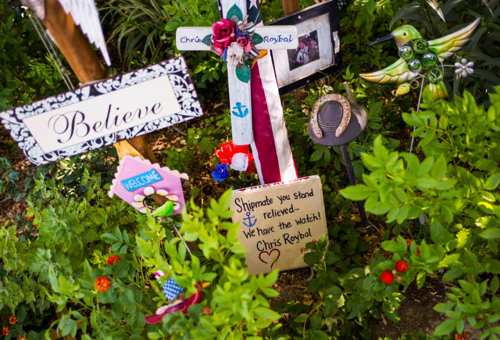 Items left in memory of Chris Roybal at the Las Vegas Healing Garden in Las Vegas on Tuesday, S ...