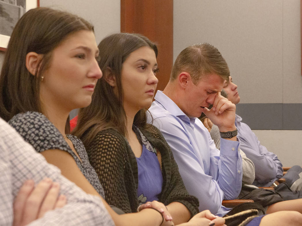 Friends of Garrett Meriwether, from left, Riley Bulgatz, Kylee Whitehead and Kaden Mortenson, b ...