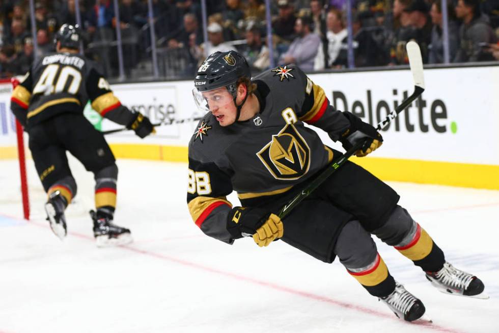 Golden Knights defenseman Nate Schmidt (88) skates during the second period of an NHL hockey ga ...