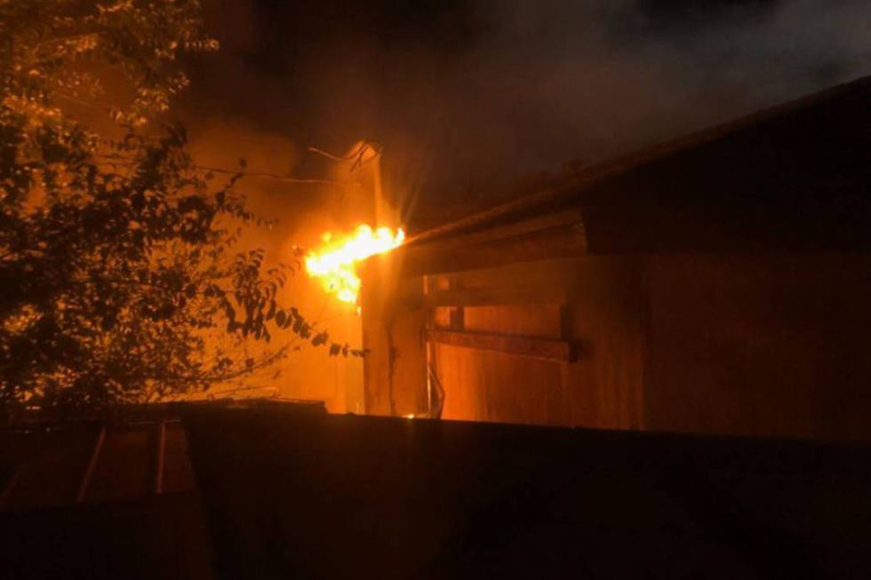 Crews battle a fire Tuesday, Sept. 17, 2019, on the 6100 block of Sonoma Circle in Las Vegas. ( ...