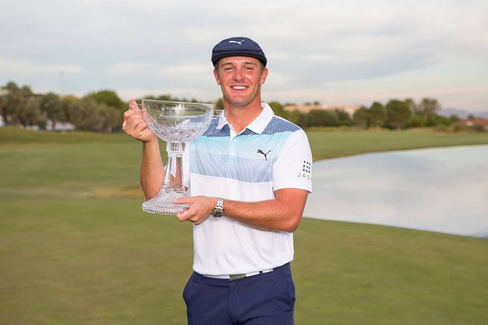 Bryson DeChambeau, winner of the 2018 Shriners Hospitals for Children Open, holds the Howard Hu ...