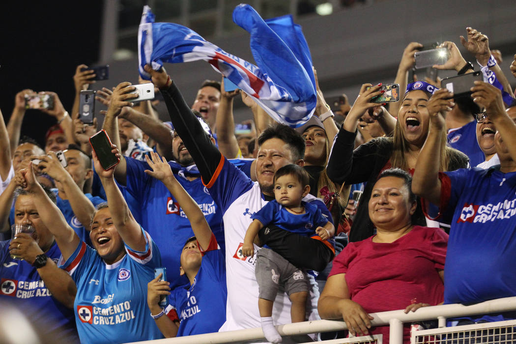 Fans celebrate their team Cruz Azul winning 2-1 against Tigres in the Leagues Cup Final soccer ...