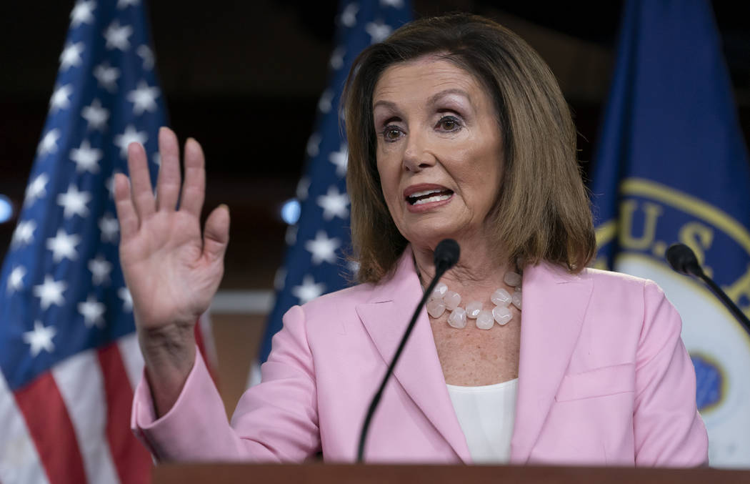 On this Sept. 12, 2019, photo, House Speaker Nancy Pelosi, D-Calif., speaks at the Capitol in W ...