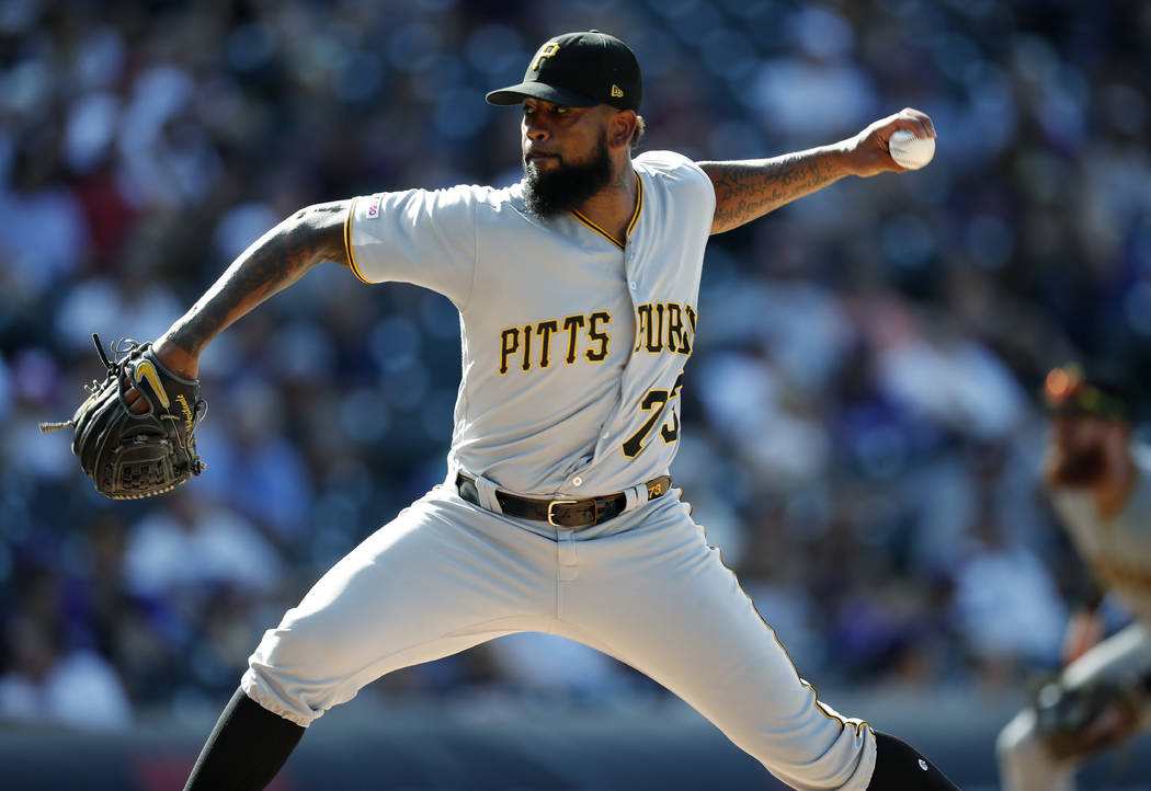 Pittsburgh Pirates pitcher Felipe Vazquez works against the Colorado Rockies in the ninth innin ...