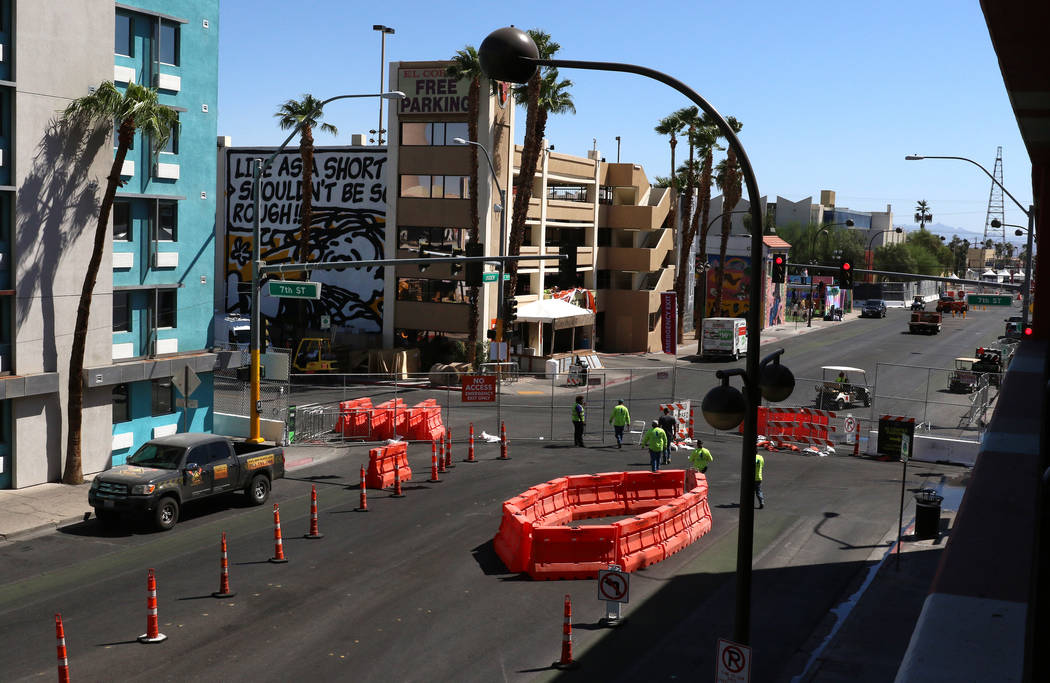 Ogden Avenue next to El Cortez Cabana Suites is closed for traffic in preparation for Life is B ...