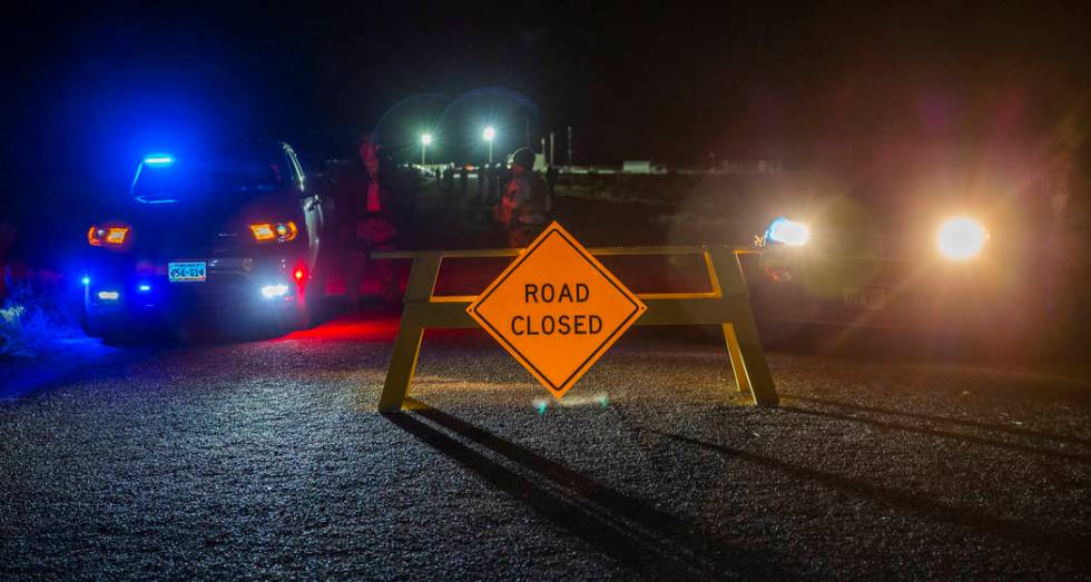 The road is blocked to traffic near the back gate of Area 51 as individuals arrive in homage to ...