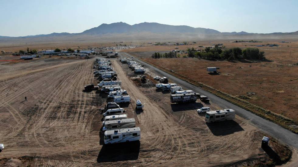 RVճ line the back border of the AՌeՉnnstock event grounds in Rachel Nev., Fri ...