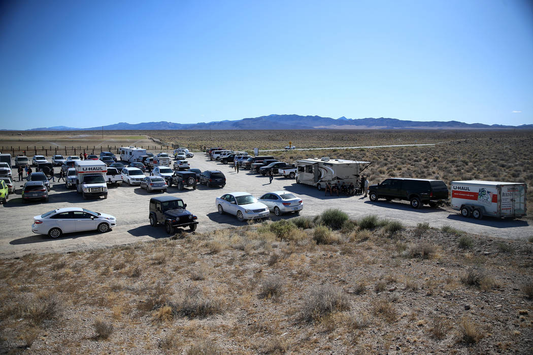 The parking lot fir the Alien Basecamp alien festival at the Alien Research Center in Hiko, Nev ...