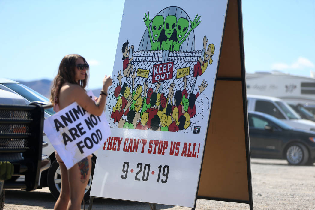 Animal rights activist Frankie Schoen of Philadelphia, stands outside of the Alien Research Cen ...