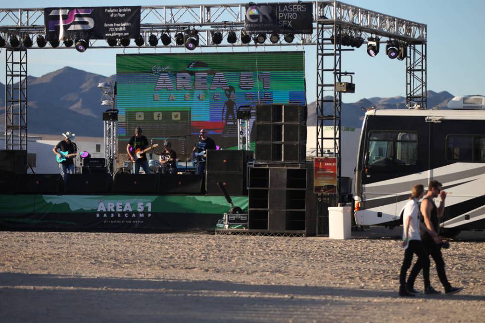 A performance during the Alien Basecamp alien festival at the Alien Research Center in Hiko, Ne ...