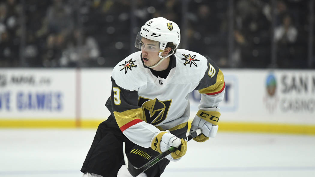 Vegas Golden Knights center Cody Glass skates during the third period of a preseason NHL hockey ...