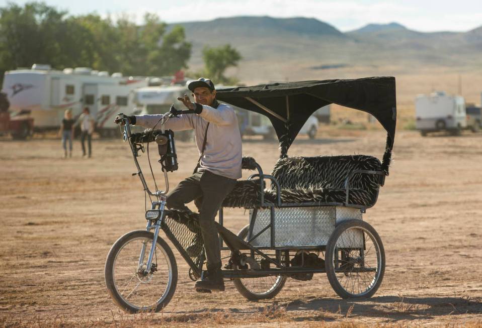 Bicycle coaches are available for rides about the festival grounds during the Alienstock festiv ...