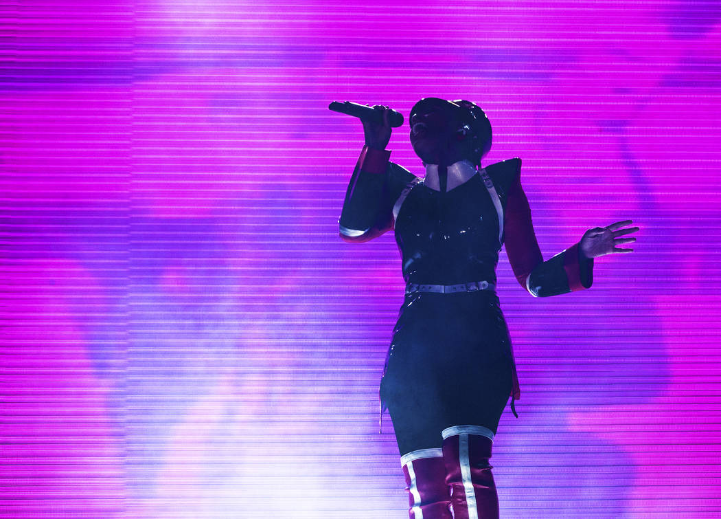 Janelle Monáe performs on the Bacardi Stage during the second day of Life is Beautiful on ...