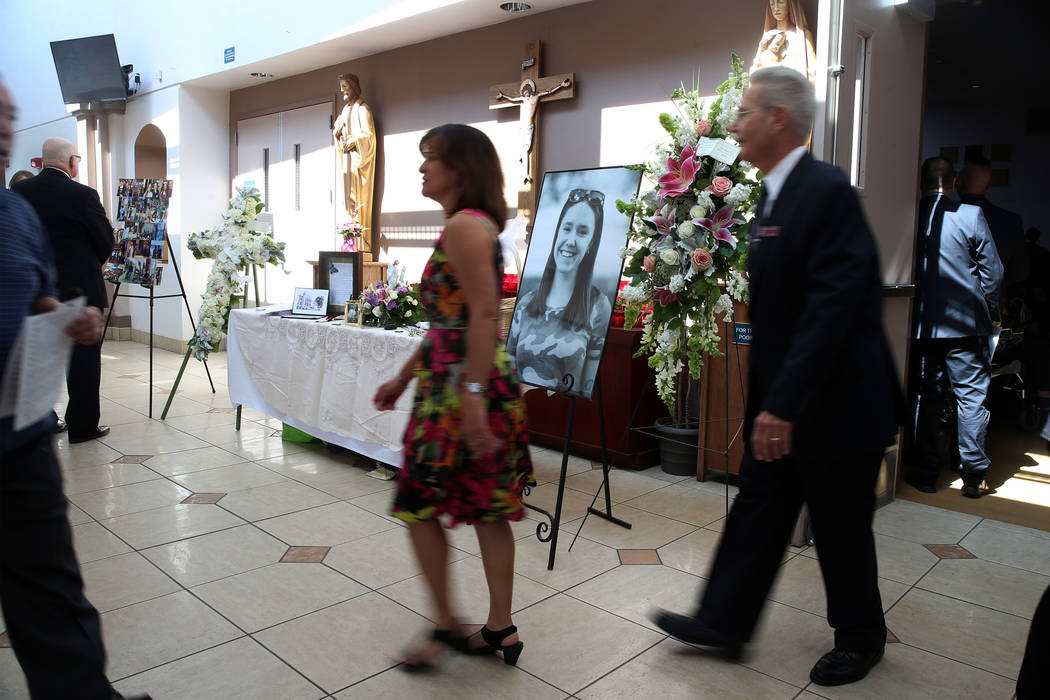 People attend the funeral mass for Paula Davis, an UNLV economics student, at St. John Neumann ...