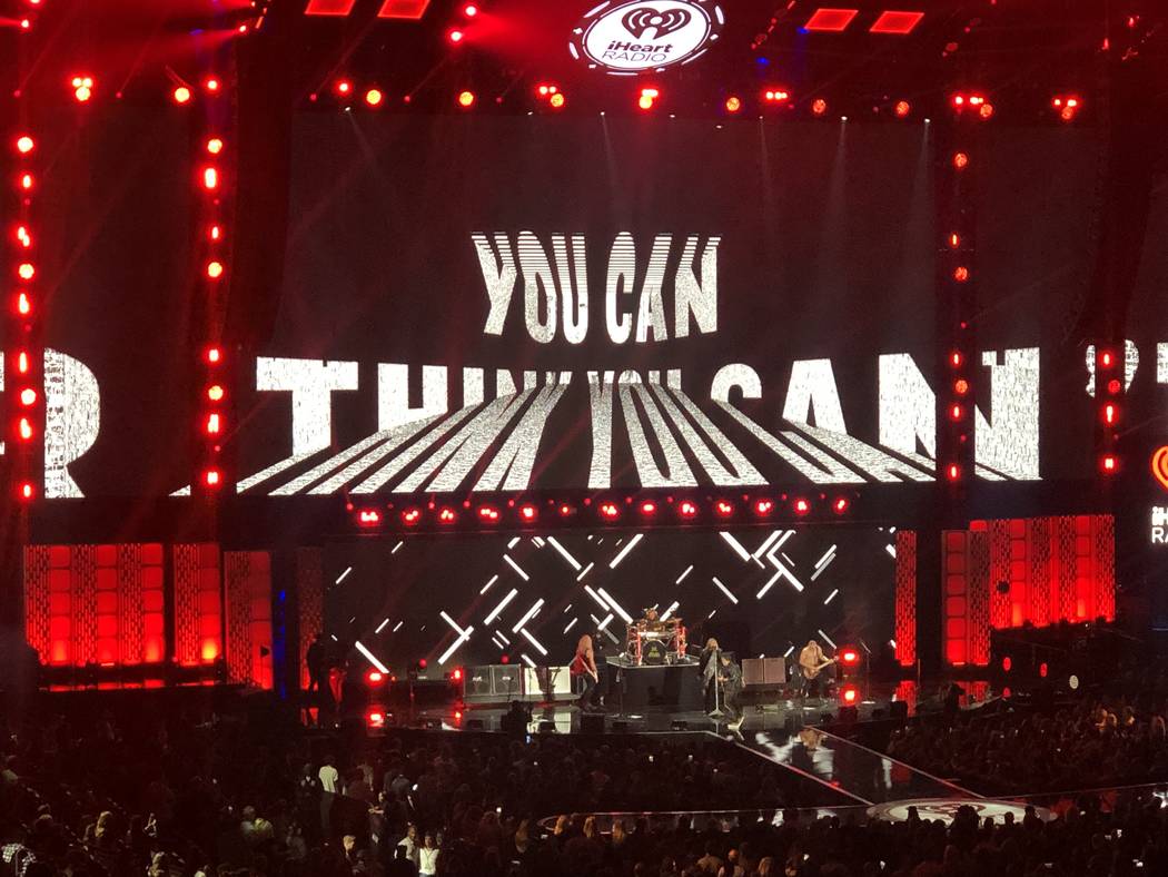 Def Leppard's stage set is shown at iHeartRadio Music Festival at T-Mobile Arena in Las Vegas, ...