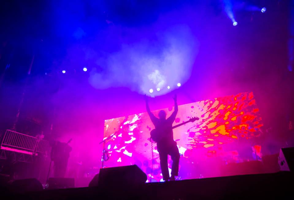 Zach Carothers, of Portugal. The Man, performs at the Bacardi stage during the first day of the ...