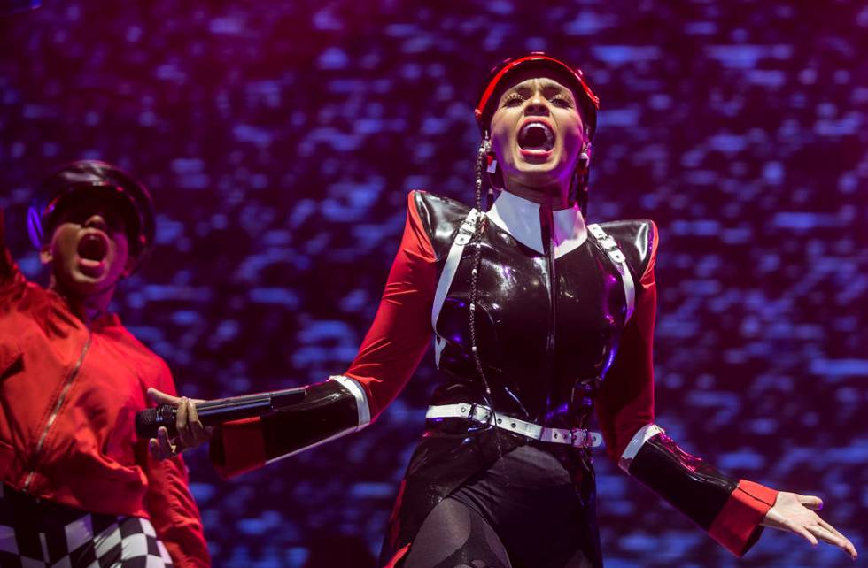 Janelle Monáe, right, performs on the Bacardi Stage during the second day of Life is Beaut ...
