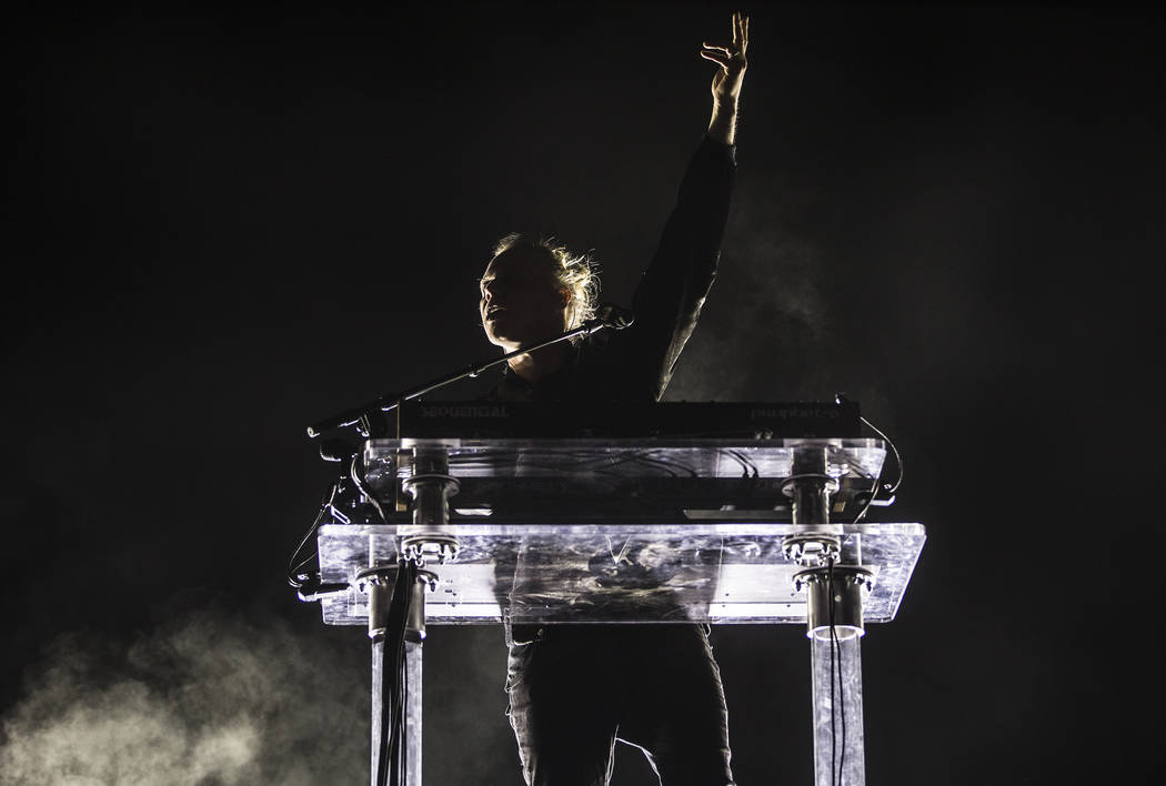 RŸfŸs Du Sol front man Tyrone Lindqvist performs on the Bacardi Stage during the se ...