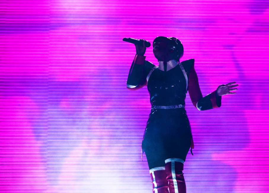 Janelle Monáe performs on the Bacardi Stage during the second day of Life is Beautiful on ...