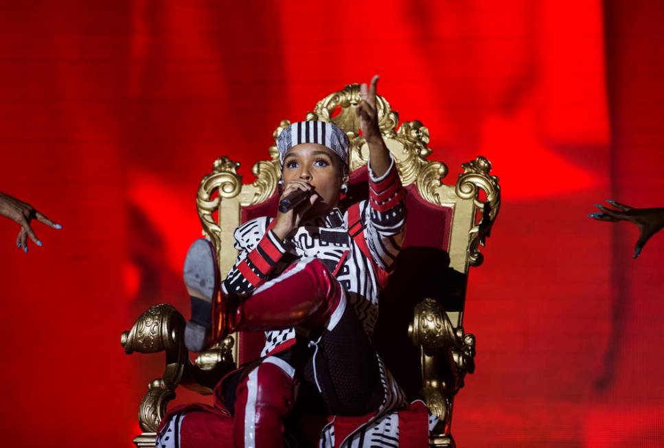 Janelle Monáe performs on the Bacardi Stage during the second day of Life is Beautiful on ...