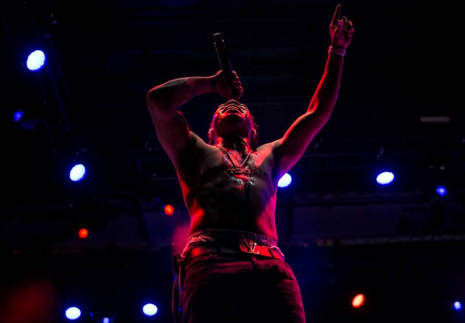 Taylor Bennett, brother of Chance the Rapper, performs on the Huntridge Stage during the second ...